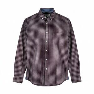 Express Mens Soft Wash Burgundy Grey Gingham Long Sleeve Button Down Shirt Sz M